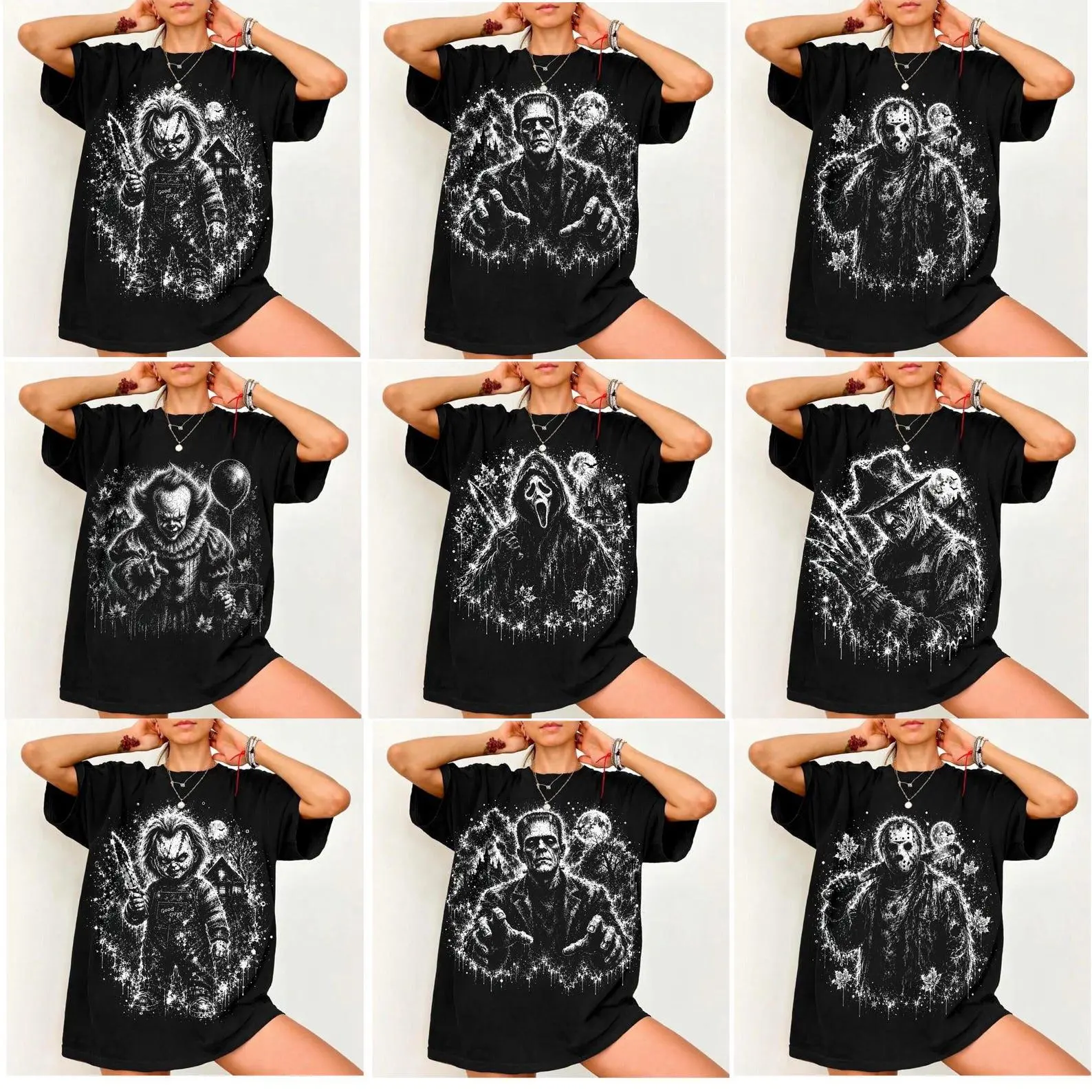 Retro Horror Graphic T-Shirt, Vintage Classic Halloween Lover Gift, Spooky Fall Tee - photo 1