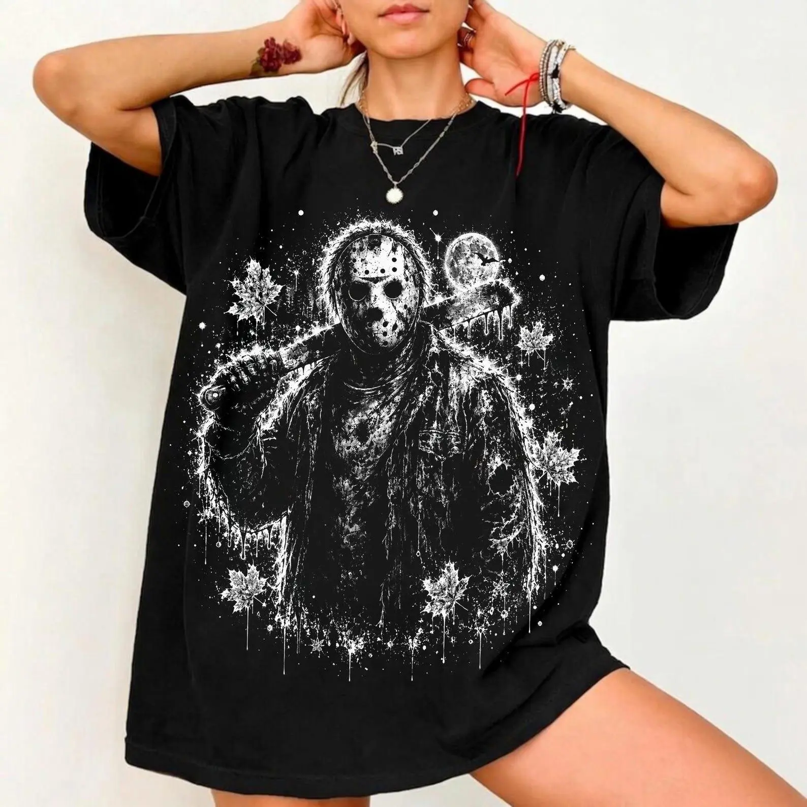 Retro Horror Graphic T-Shirt, Vintage Classic Halloween Lover Gift, Spooky Fall Tee - photo 3