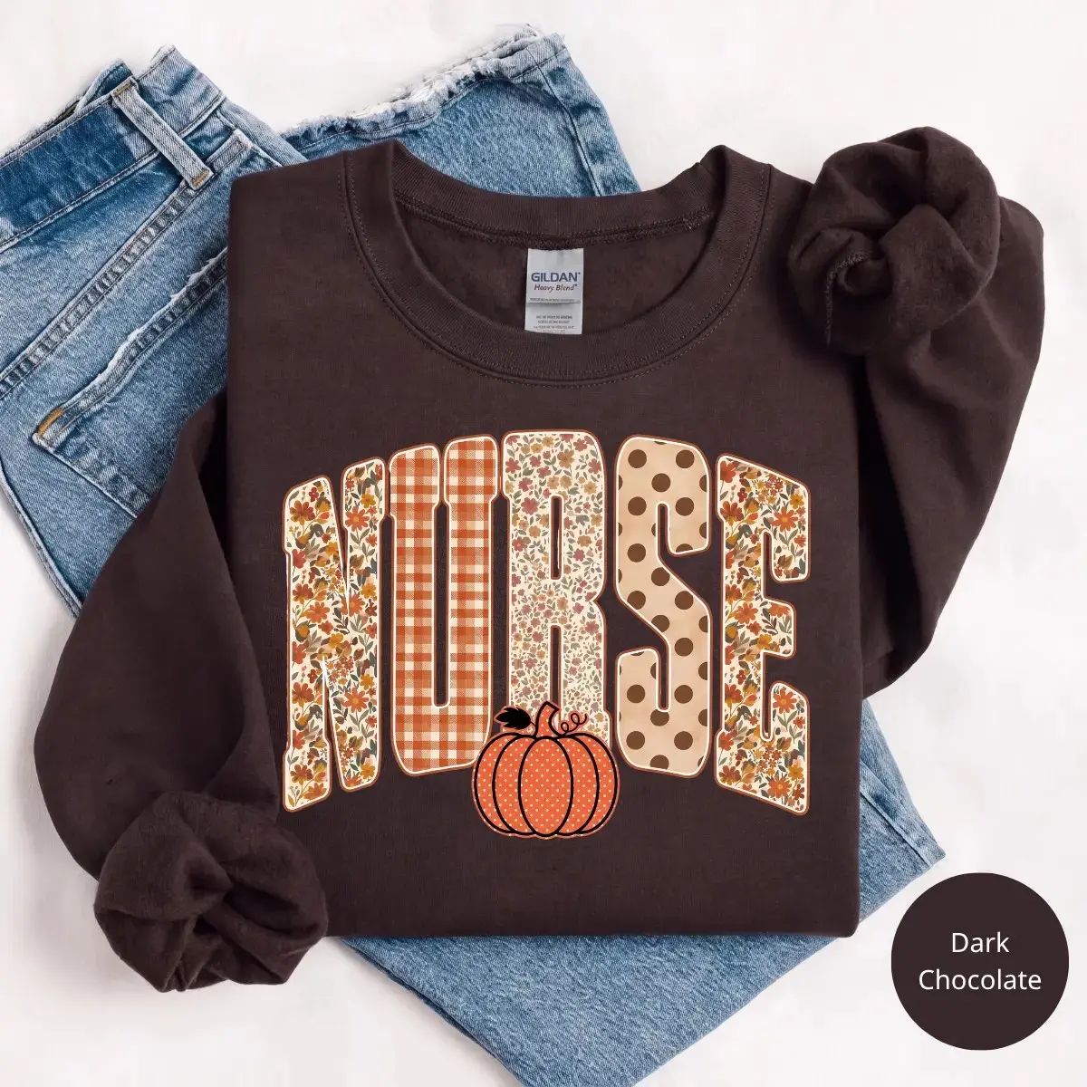 Retro Nurse Pumpkin Sweatshirt, Distressed Gingham Fall Autumn Thanksgiving Graphic Top, Cute Gift