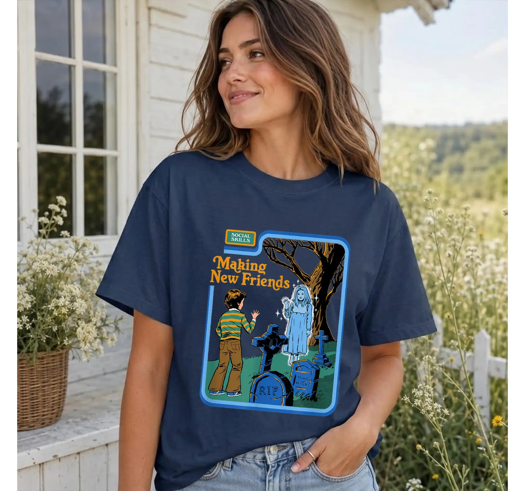 Retro Paranormal Ghost Graphic Tee, Vintage Dark Humor Nostalgic Shirt - photo 2