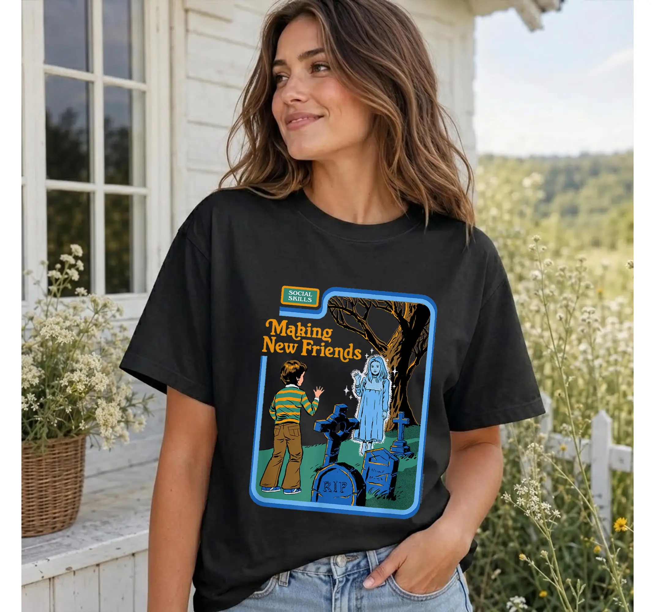 Retro Paranormal Ghost Graphic Tee, Vintage Dark Humor Nostalgic Shirt - photo 3