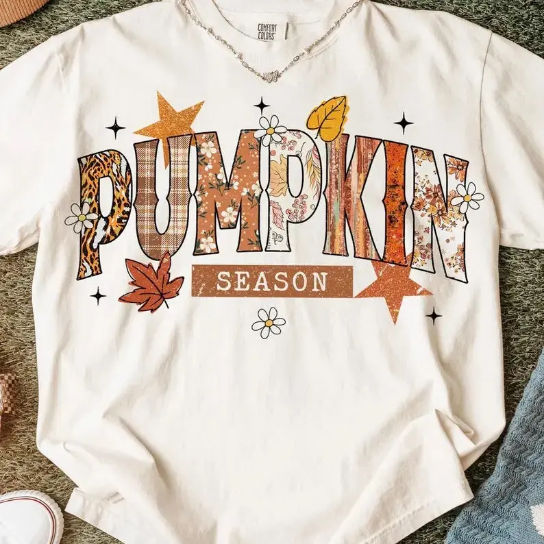 Retro Preppy Pumpkin Bow Shirt, Comfort Colors Trendy Fall Tee, Women's Spooky Season Halloween Graphic Top - photo 2