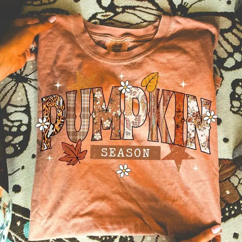 Retro Preppy Pumpkin Bow Shirt, Comfort Colors Trendy Fall Tee, Women's Spooky Season Halloween Graphic Top - photo 3