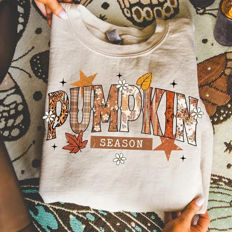 Retro Preppy Pumpkin Bow Shirt, Comfort Colors Trendy Fall Tee, Women's Spooky Season Halloween Graphic Top - photo 4