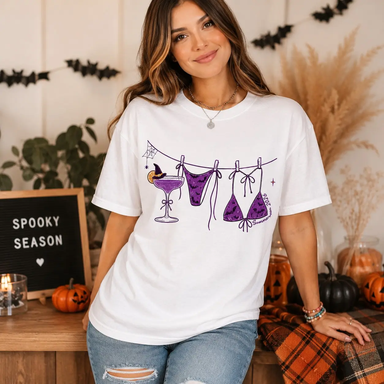 Comfort Colors Retro Preppy Summerween Bikini Shirt, Funny Summer Halloween Graphic Tee - photo 3