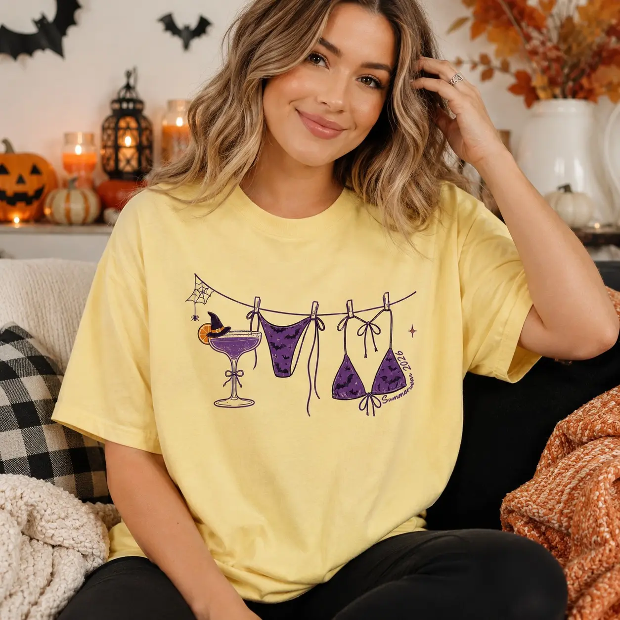 Comfort Colors Retro Preppy Summerween Bikini Shirt, Funny Summer Halloween Graphic Tee - photo 4