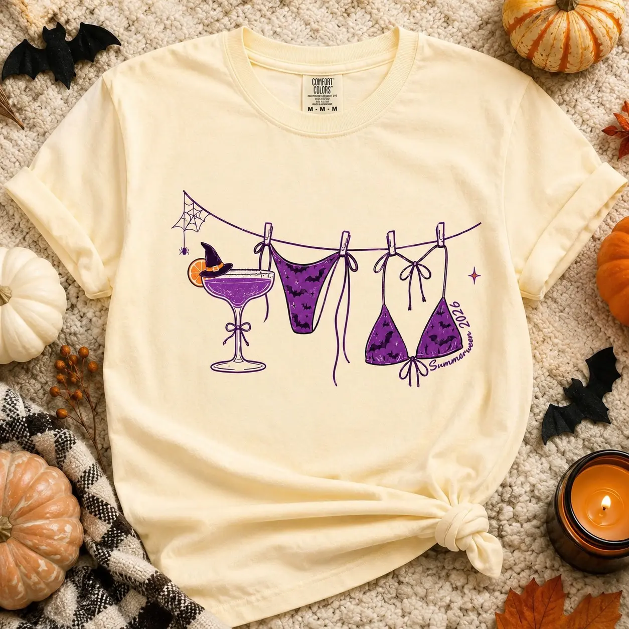 Comfort Colors Retro Preppy Summerween Bikini Shirt, Funny Summer Halloween Graphic Tee - photo 5