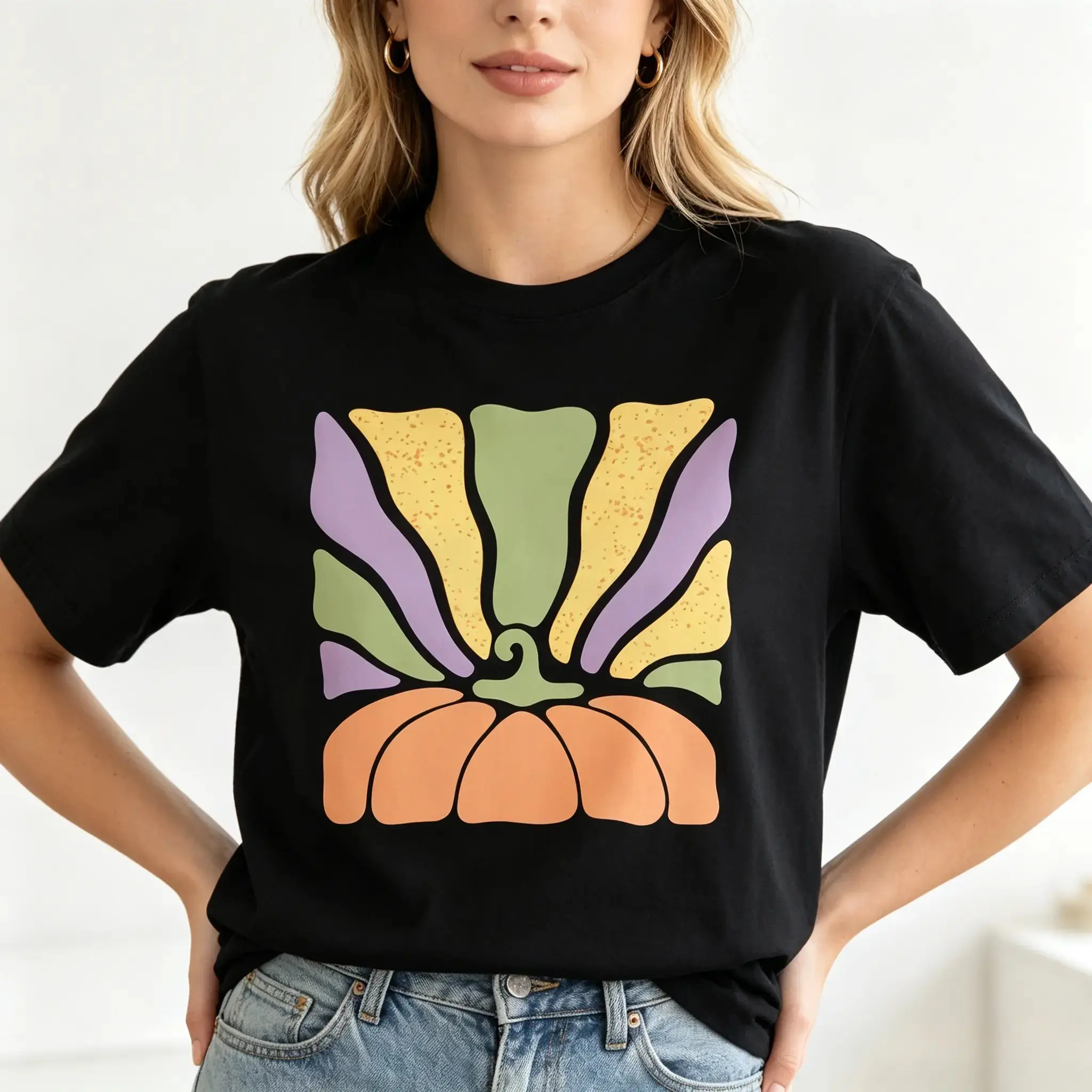 Comfort Colors Retro Pumpkin Shirt, Groovy Halloween Patch Graphic Tee, Autumn Fall Apparel Gift