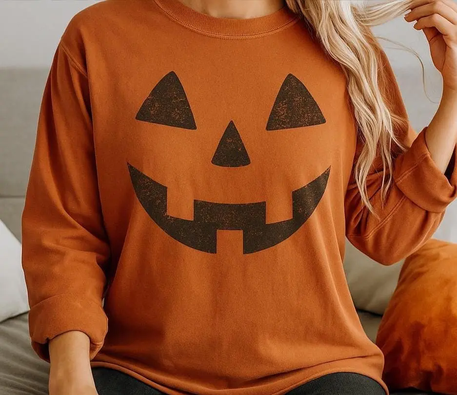 Retro Pumpkin Face Shirt, Jack O Lantern Halloween Graphic Tee