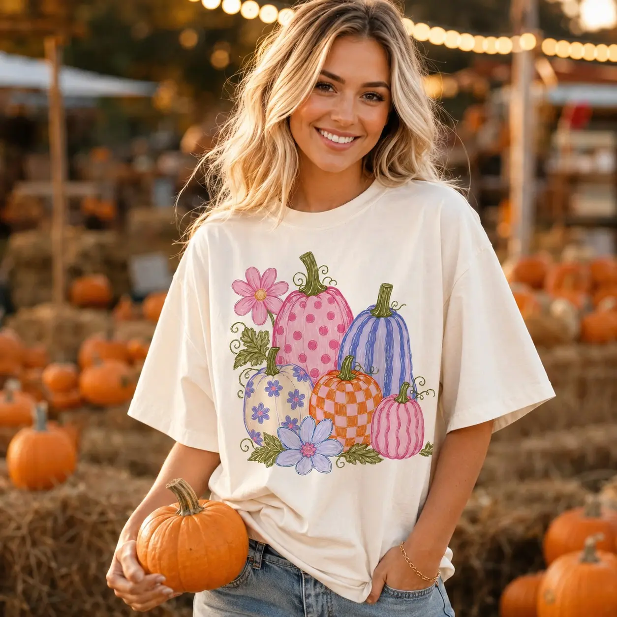 Comfort Colors Retro Pumpkin Patch T-Shirt, Preppy Trendy Autumn Vintage Distressed Farm Fall Tee - photo 5
