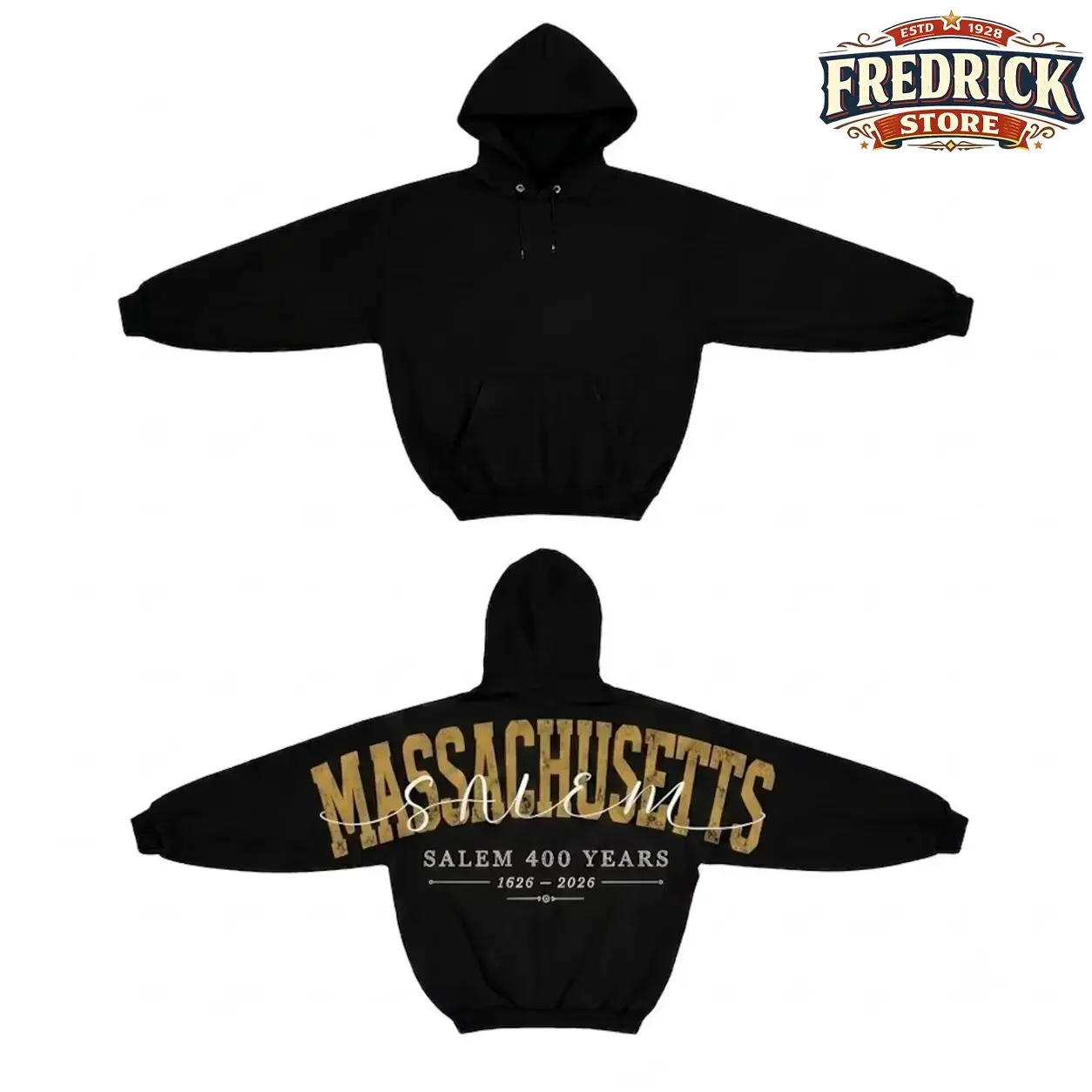 Retro Salem Massachusetts 400 Years Est 1626 Sweatshirt Hoodie, Shoulder-To-Shoulder Back Lettering - photo 2