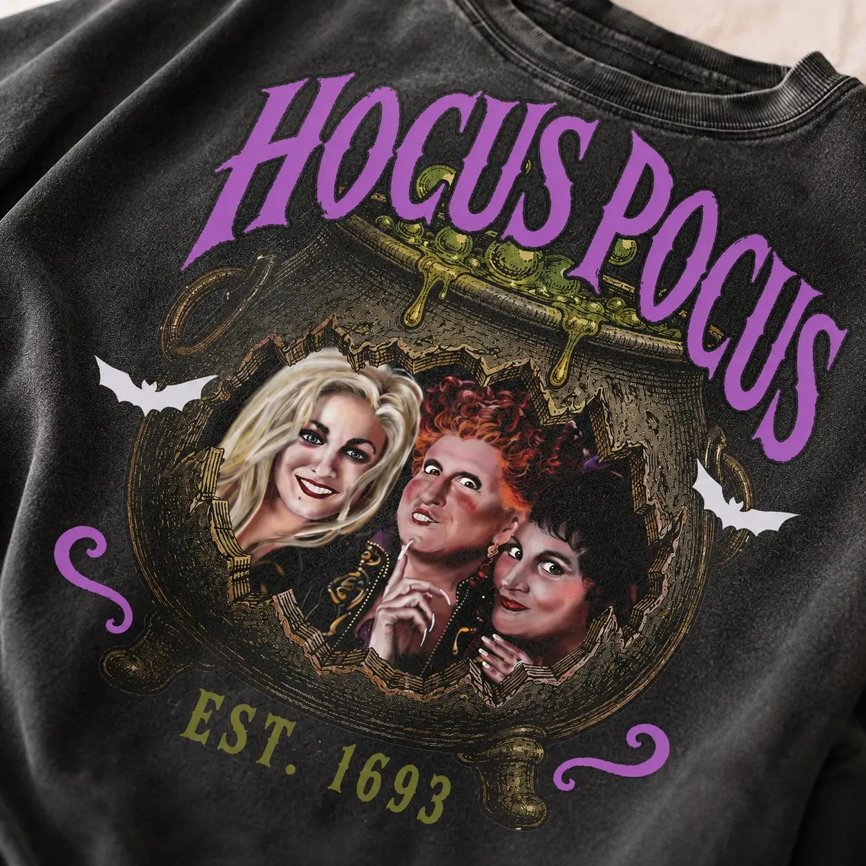 Comfort Colors Retro Spooky Witch Sisters Shirt, Cute Pastel Pink Girly Halloween Graphic Tee - photo 4