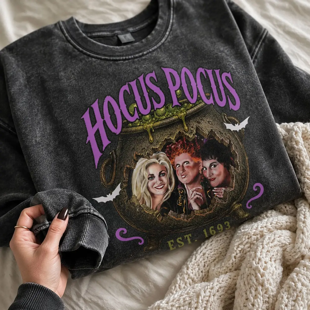 Comfort Colors Retro Spooky Witch Sisters Shirt, Cute Pastel Pink Girly Halloween Graphic Tee - photo 5