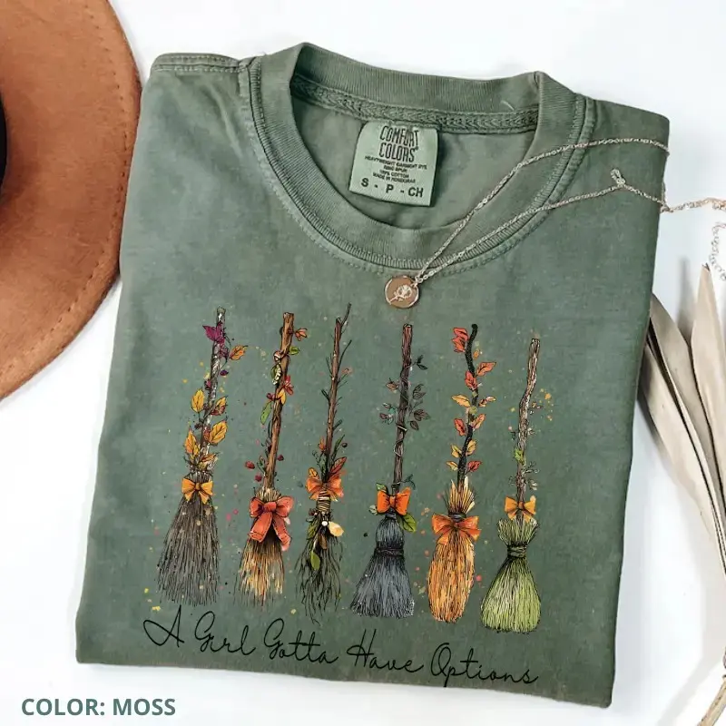 Retro Witch Halloween Shirt, Comfort Colors Cute Spooky Season Tee, A Girl Gotta Have Options Funny Witchy Gift - photo 2