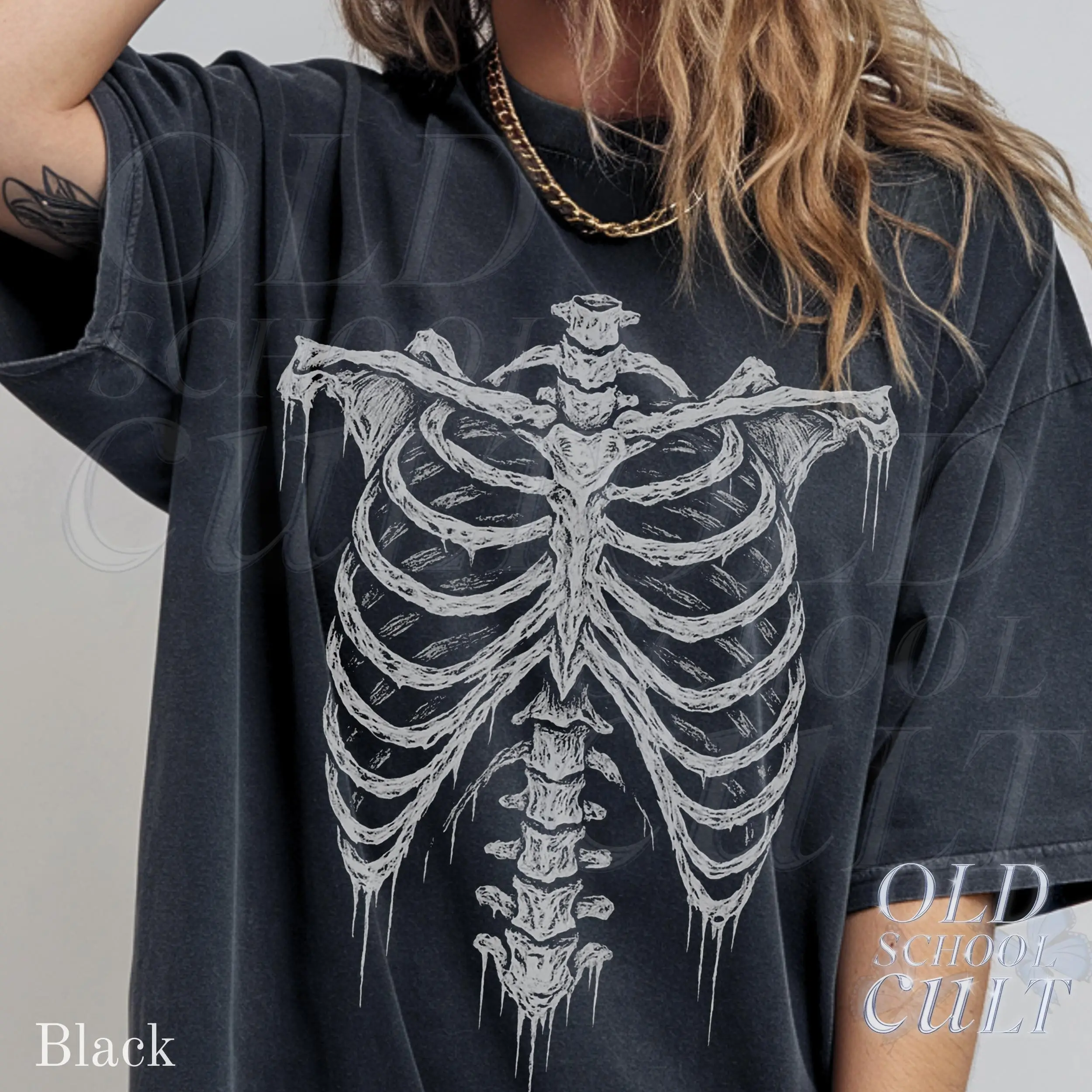 Rib Cage Skeleton Graphic Tee, Vintage 90s Y2K Goth Retro Comfort Colors Shirt, Grunge Oversized Emo Dark Academia Top
