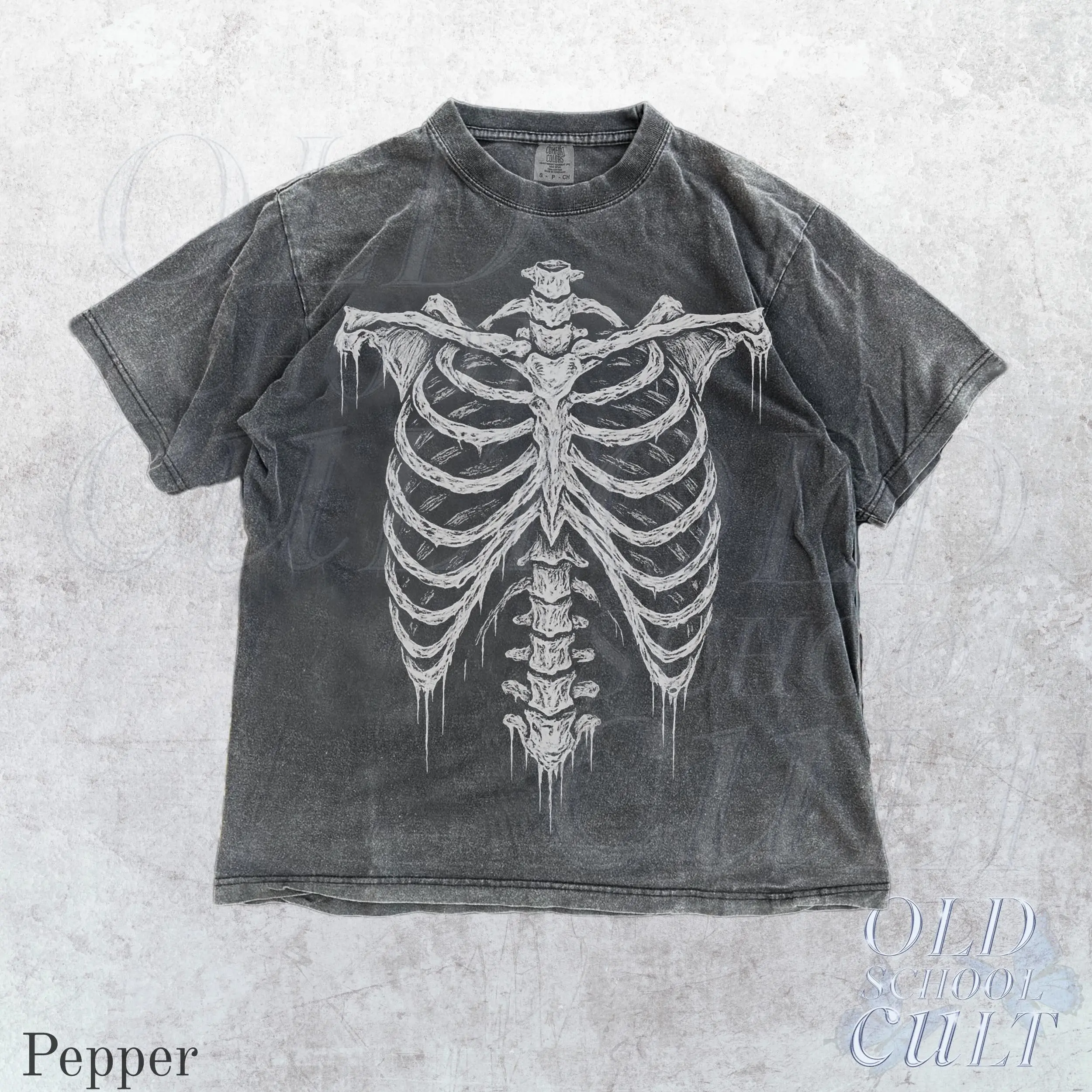 Rib Cage Skeleton Graphic Tee, Vintage 90s Y2K Goth Retro Comfort Colors Shirt, Grunge Oversized Emo Dark Academia Top - photo 2