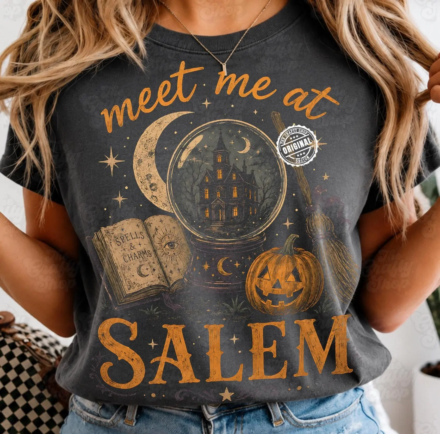 Comfort Colors Salem Halloween Graphic Tee, Witchy Vintage Spooky Season Haunted House Dark Fall Shirt - photo 2