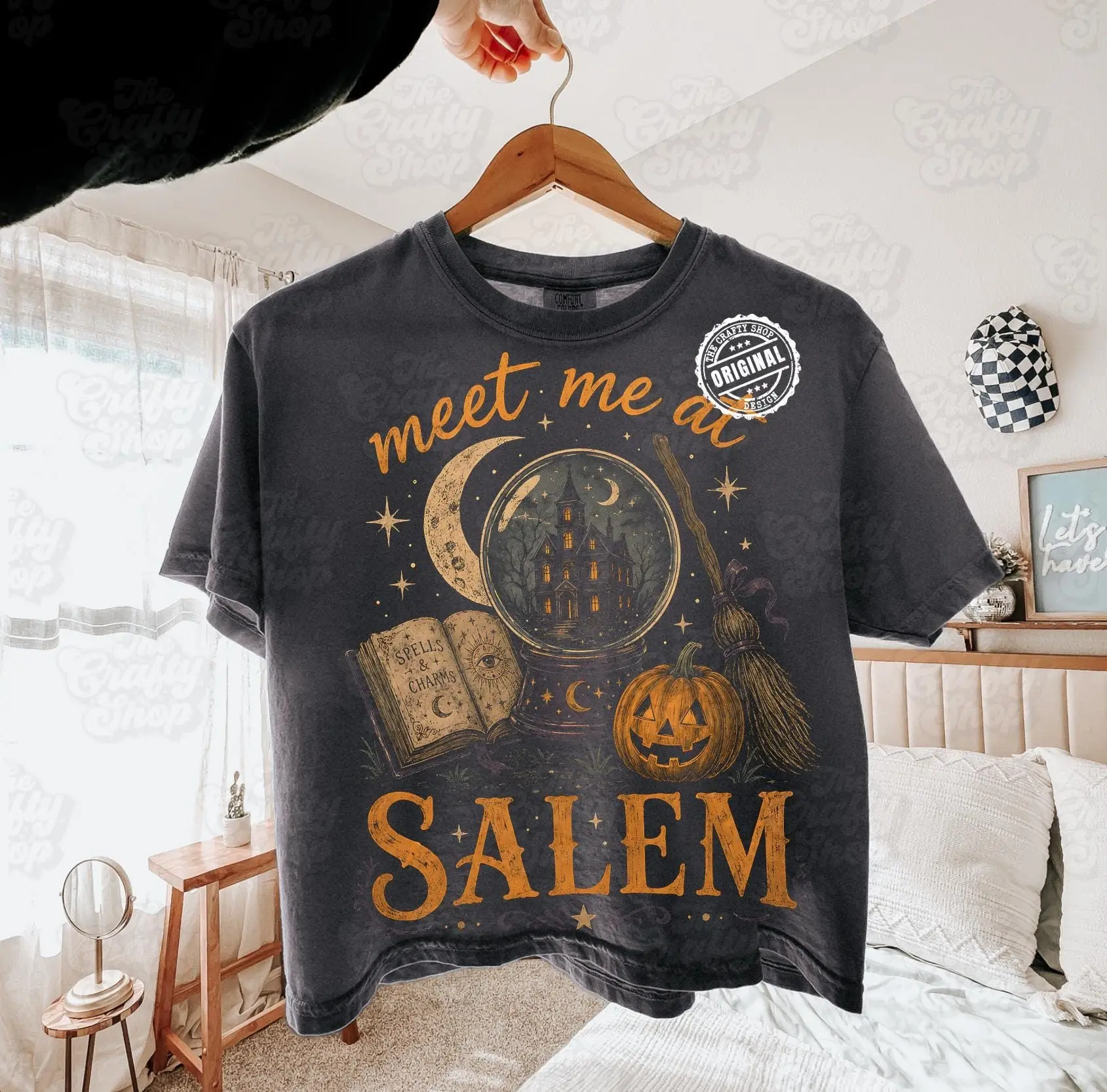 Comfort Colors Salem Halloween Graphic Tee, Witchy Vintage Spooky Season Haunted House Dark Fall Shirt - photo 5