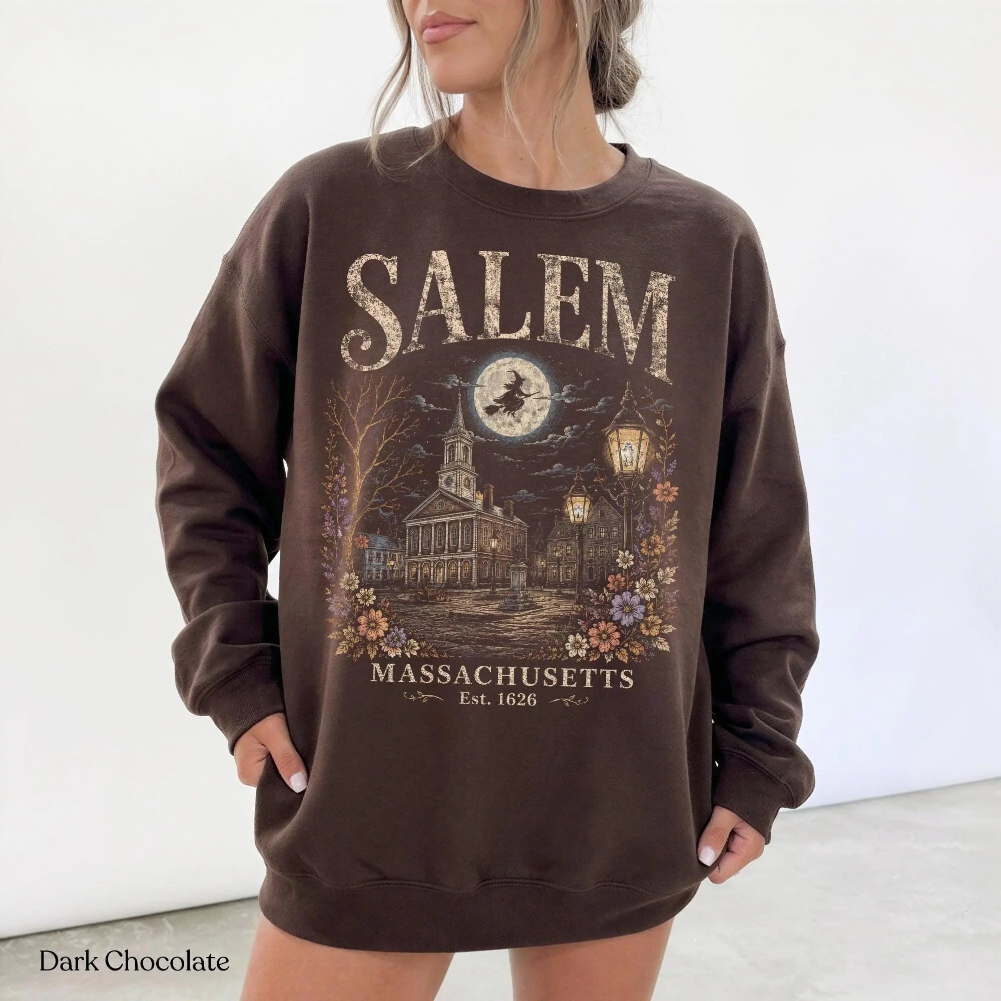 Salem Massachusetts Halloween Sweatshirt or T-Shirt, Vintage Witch City Graphic