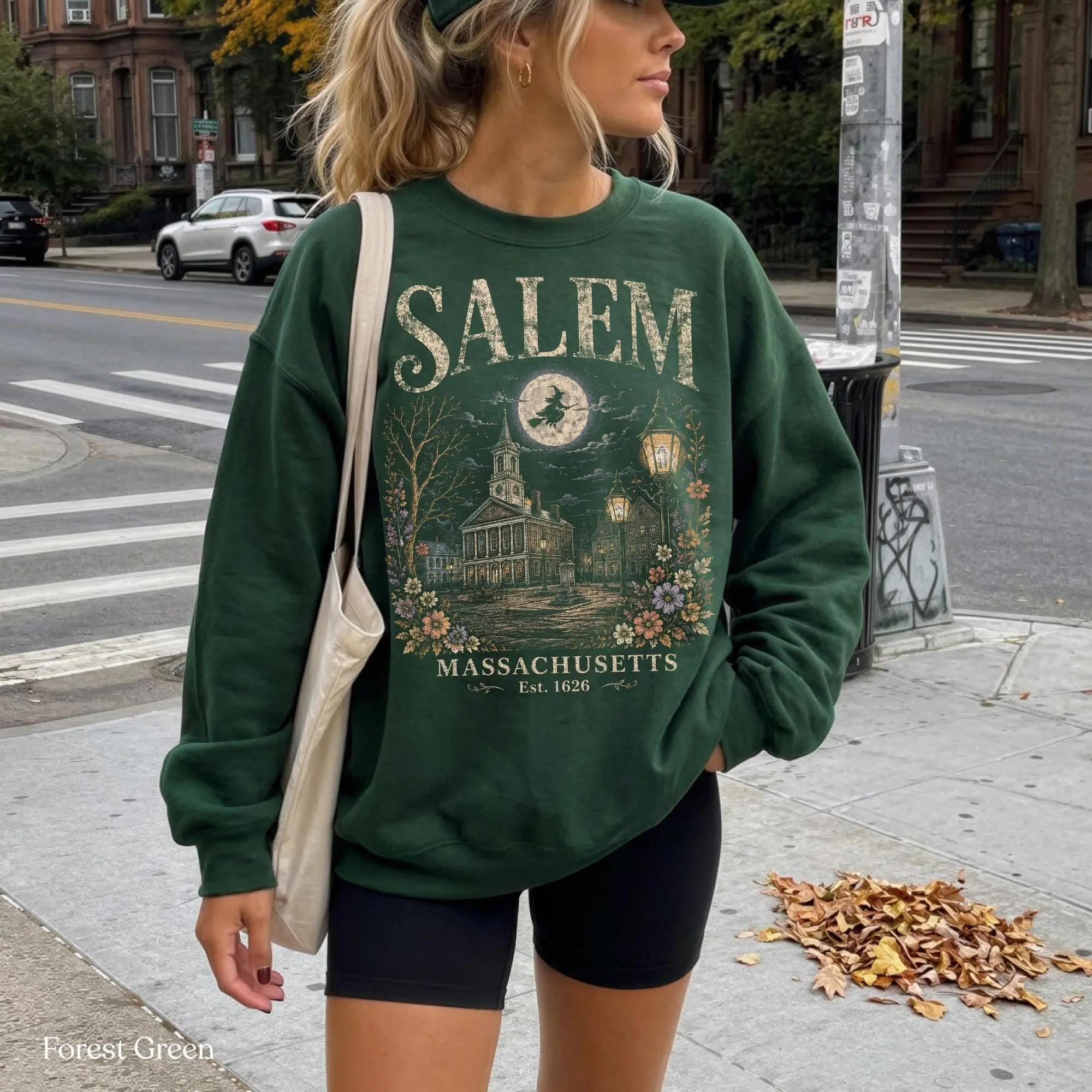Salem Massachusetts Halloween Sweatshirt or T-Shirt, Vintage Witch City Graphic - photo 3
