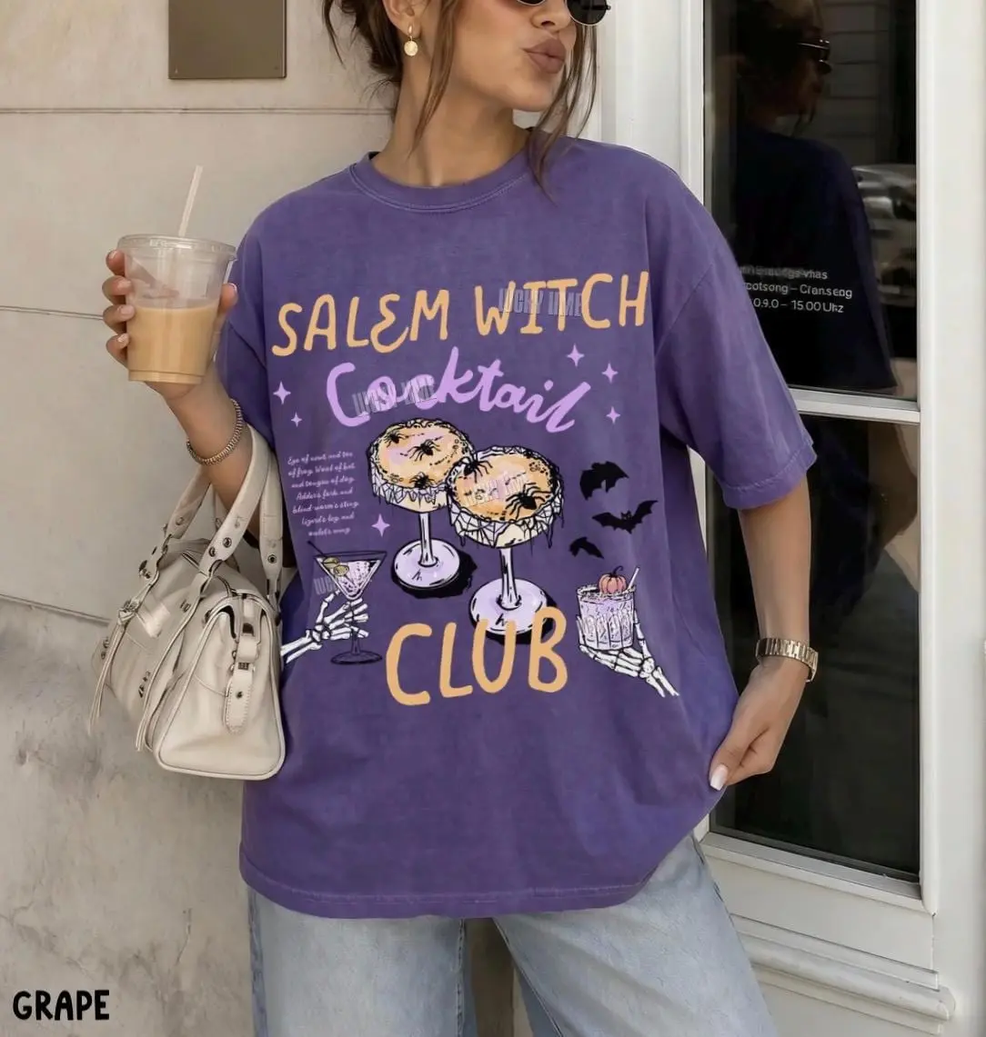 Comfort Colors Salem Witch Cocktail Club Shirt, Spooky Season Halloween Party Graphic Tee For Women - photo 3