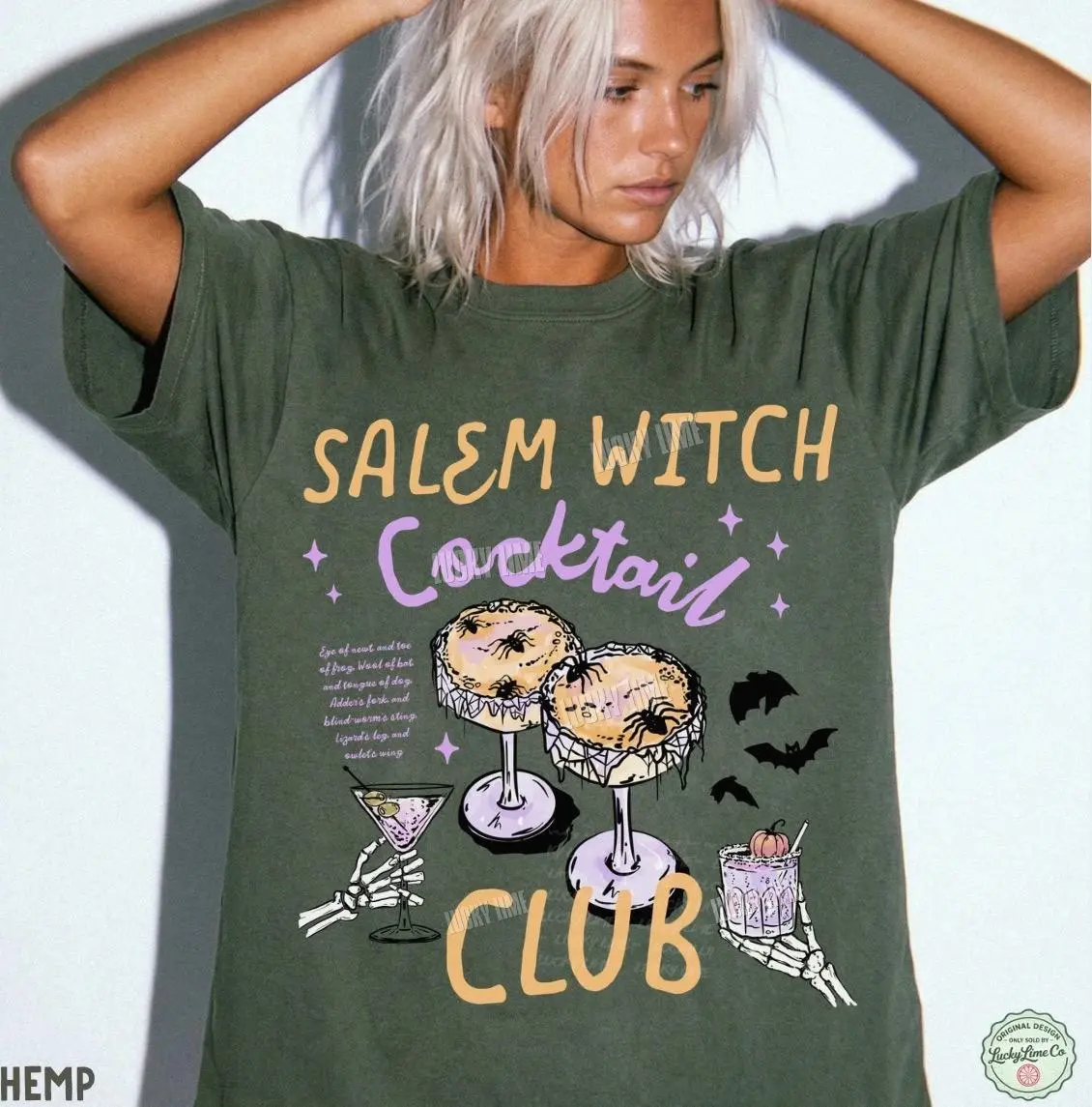 Comfort Colors Salem Witch Cocktail Club Shirt, Spooky Season Halloween Party Graphic Tee For Women - photo 5