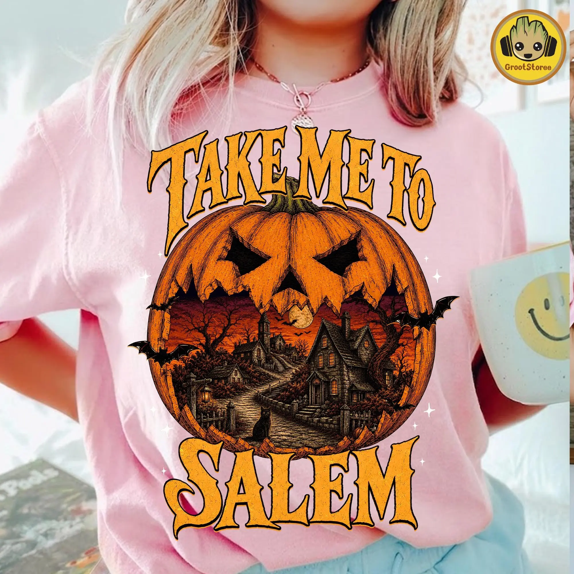 Salem Witch Halloween Shirt, Retro Haunted Pumpkin Spooky Season Vintage Fall Sublimation Ladies Tee - photo 4