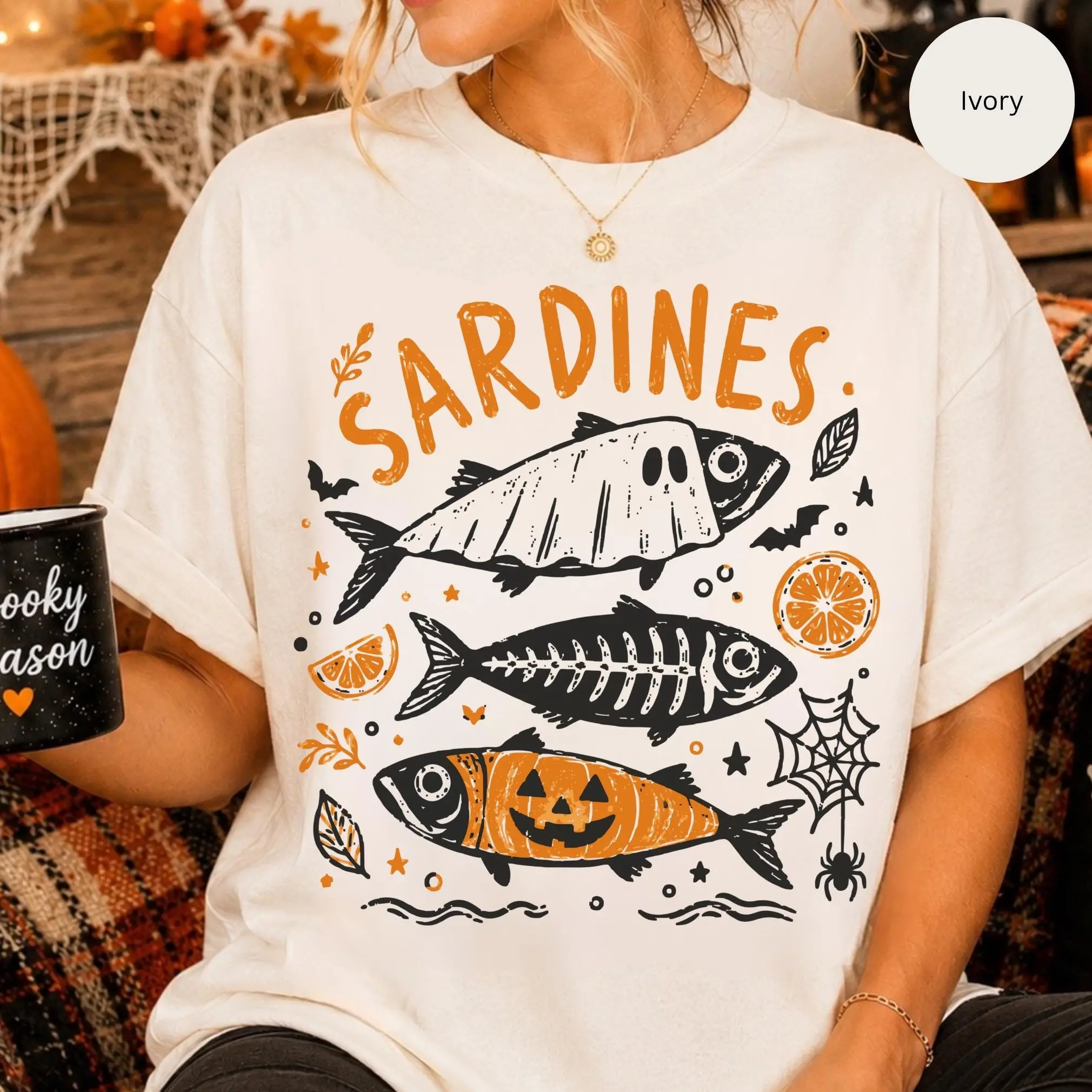 Sardines Halloween Shirt, Funny Spooky Fish Graphic Tee, Fall Season Gift