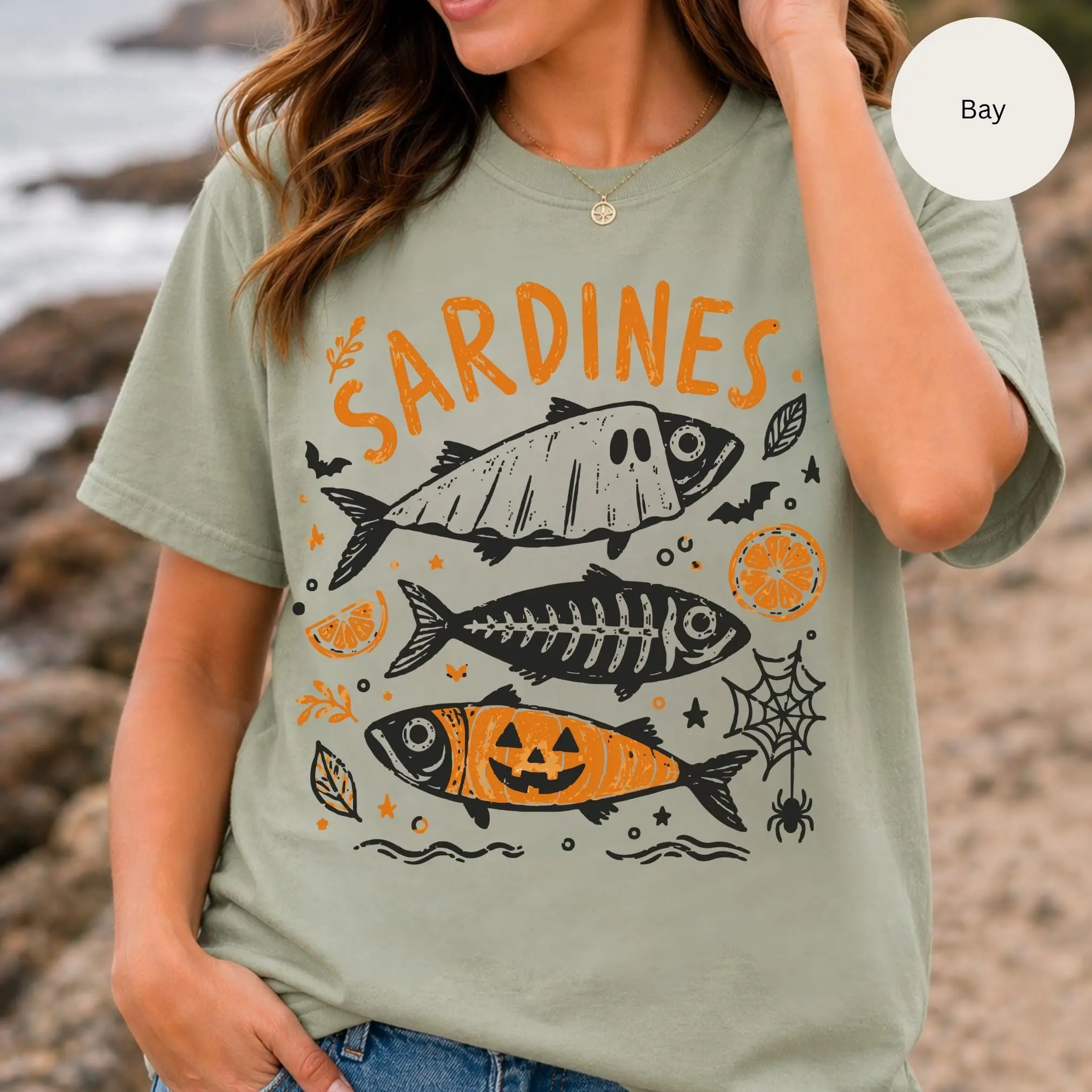 Sardines Halloween Sweatshirt, Funny Spooky Fish Graphic Crewneck, Fall Season Gift - photo 4