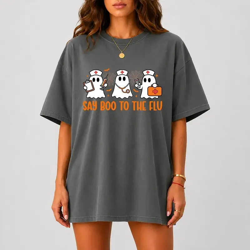 Say Boo To The Flu Shirt, Funny Halloween Nurse Tee, Cute Ghost Comfort Colors Spooky Healthcare Graphic Top