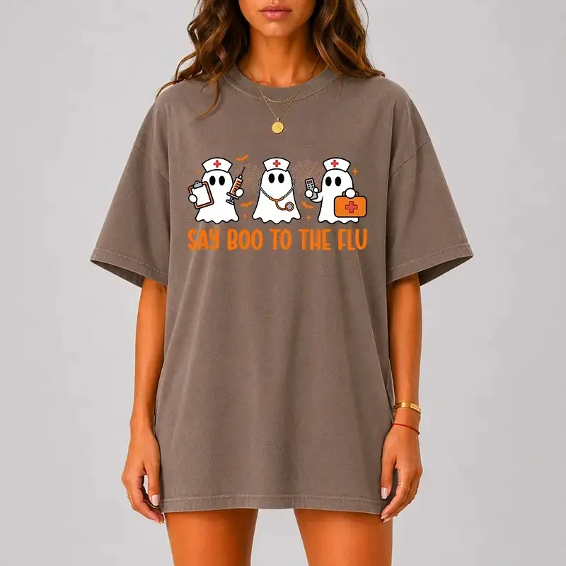 Say Boo To The Flu Shirt, Funny Halloween Nurse Tee, Cute Ghost Comfort Colors Spooky Healthcare Graphic Top - photo 5