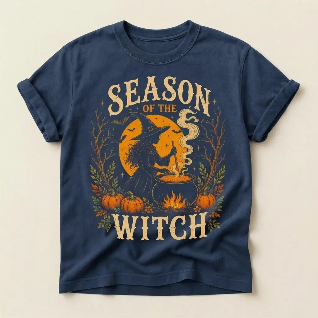 Season Of The Witch Shirt, Comfort Colors Cauldron Pumpkin Vintage Retro Halloween Moon Spooky Womens Tee - photo 4