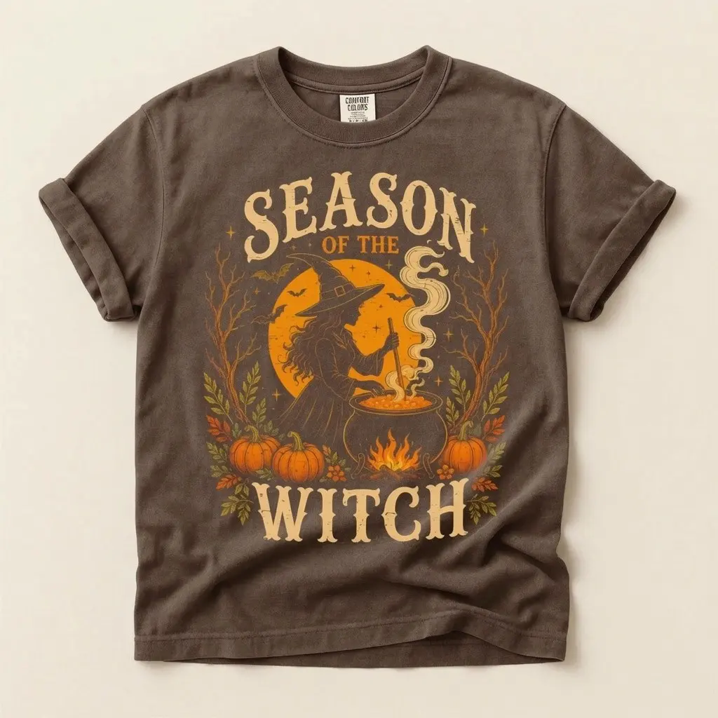 Season Of The Witch Shirt, Comfort Colors Cauldron Pumpkin Vintage Retro Halloween Moon Spooky Womens Tee - photo 5