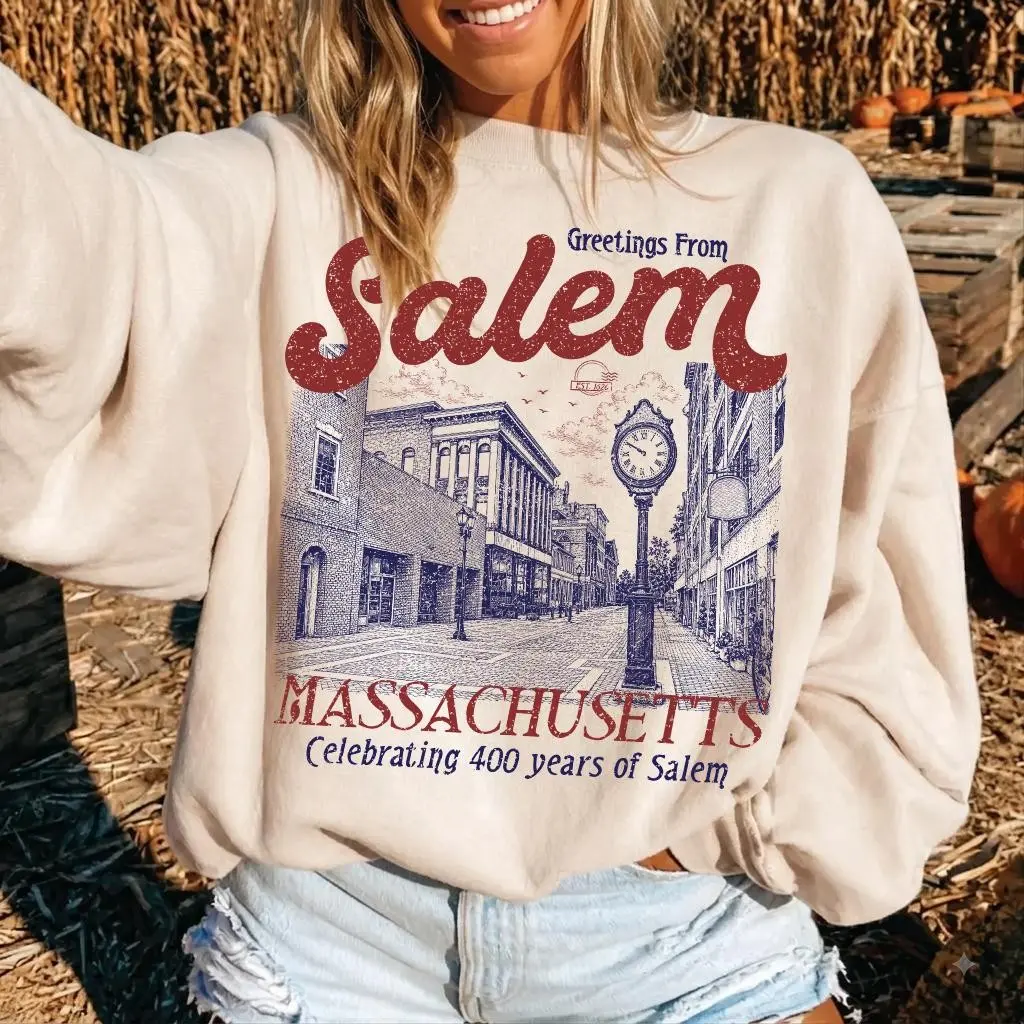Comfort Colors Vintage Greetings From Salem Massachusetts Shirt, 400th Anniversary Halloween Tee For Women