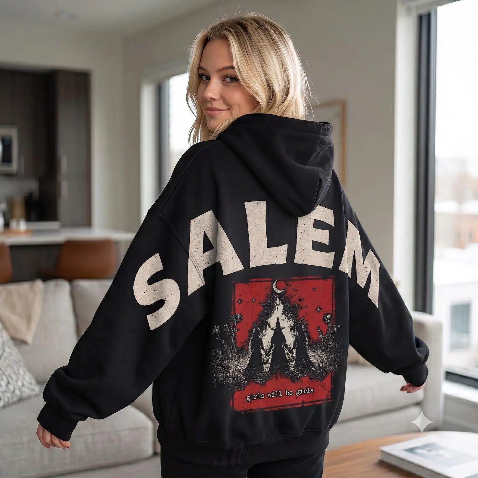 Girls Trip Salem Massachusetts Halloween Sweatshirt, Shoulder-To-Shoulder Spooky Weekend Crewneck Gift