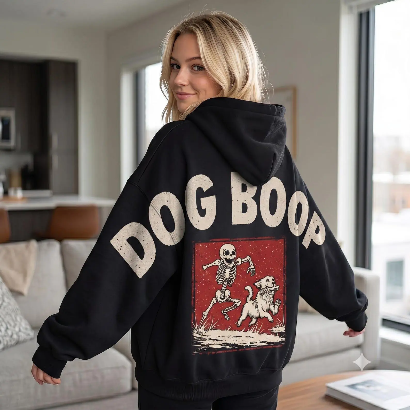 Boop Halloween Dog Hoodie, Funny Skeleton Shoulder-To-Shoulder Pullover, Pet Lover Gift