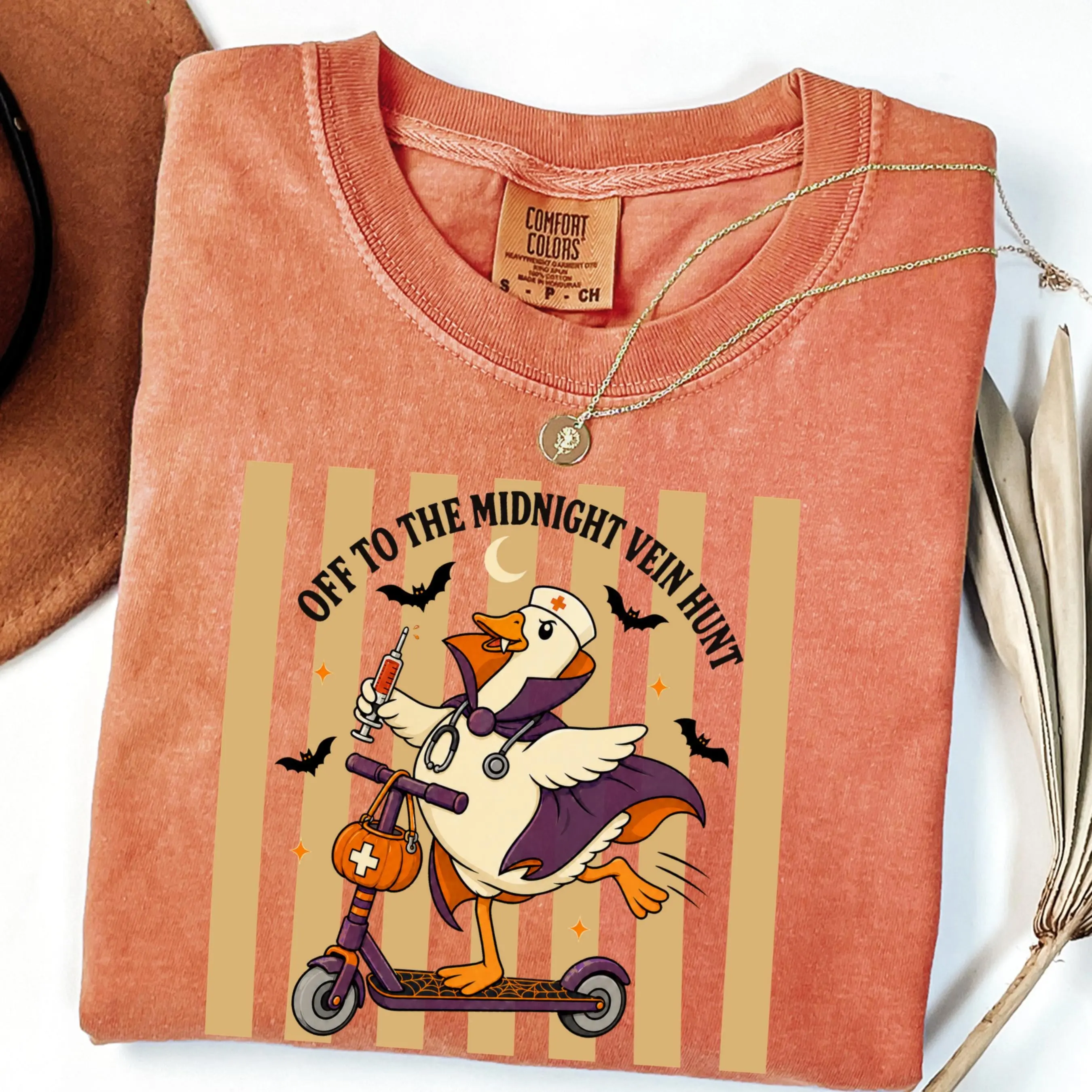 Comfort Colors Silly Goose Nurse Halloween Shirt, Funny Vampire Ghost Spooky Season Tee - photo 4