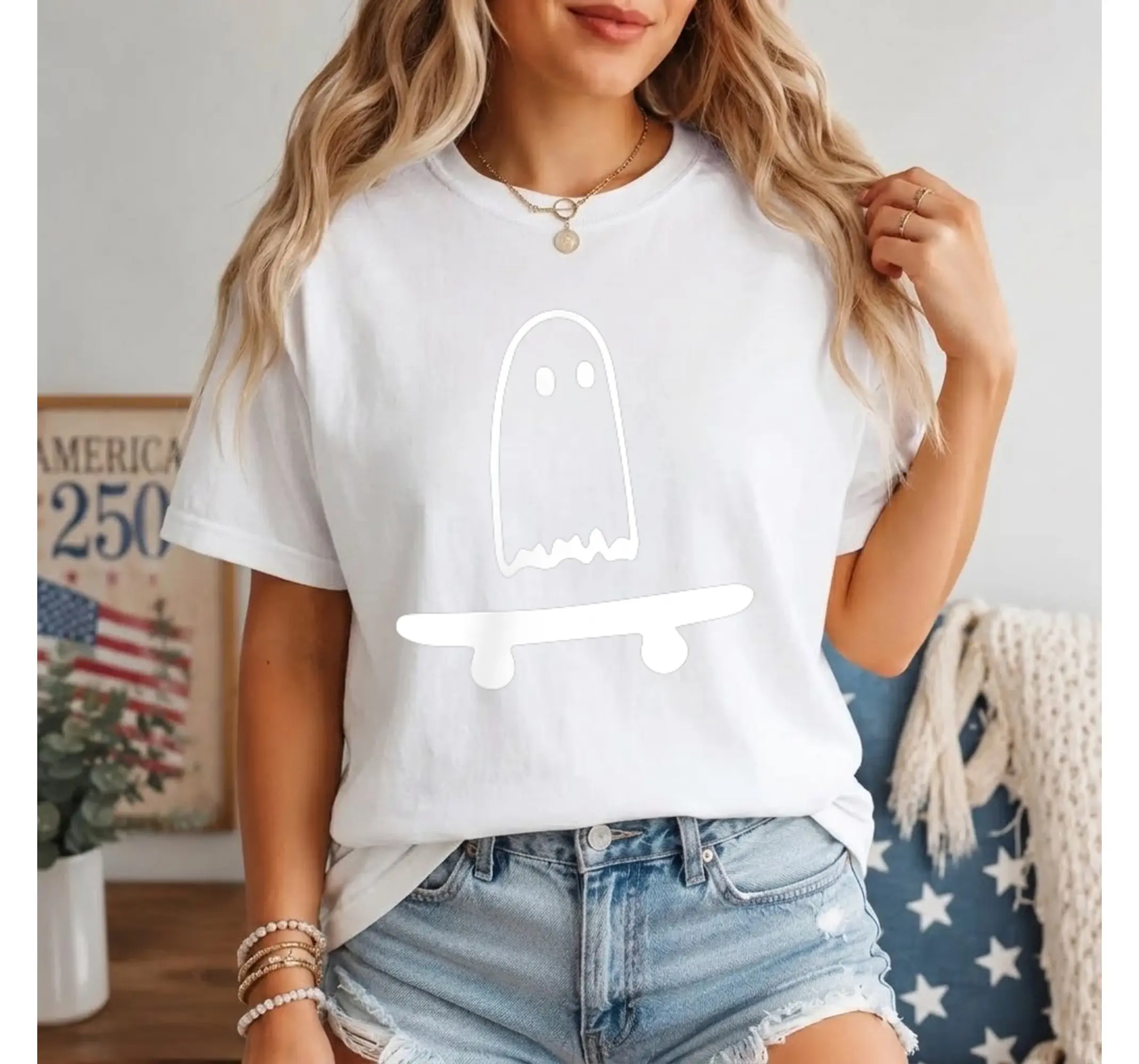 Skateboard Ghost Graphic Tee, Funny Easy Halloween Costume Skater Shirt - photo 3