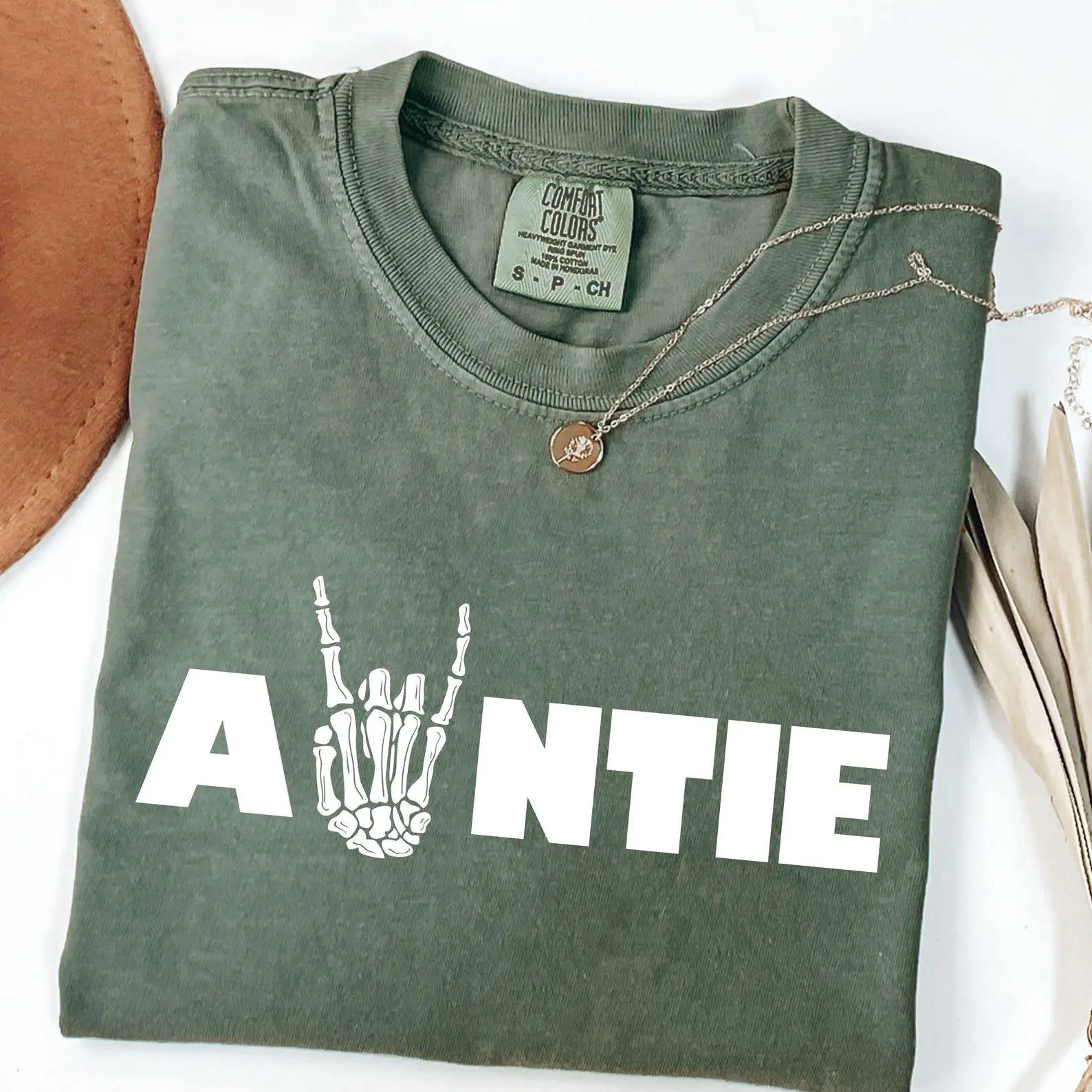 Skeleton Auntie Halloween Comfort Colors Shirt, Funny Pregnancy Announcement Tee, Tis The Season Sister Gift - photo 2
