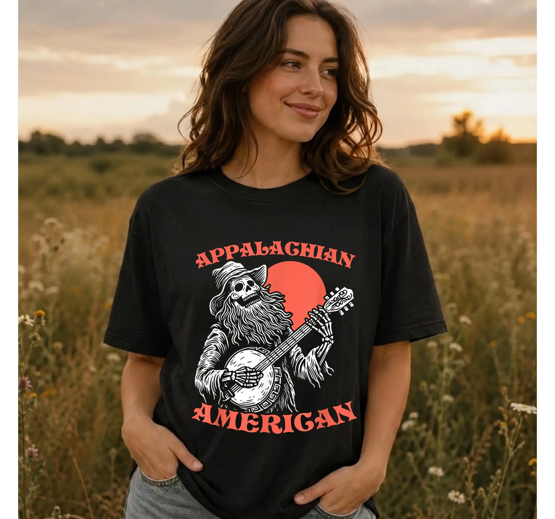 Skeleton Banjo Graphic Tee, Vintage Bluegrass Appalachian Folk Country Music Shirt - photo 2
