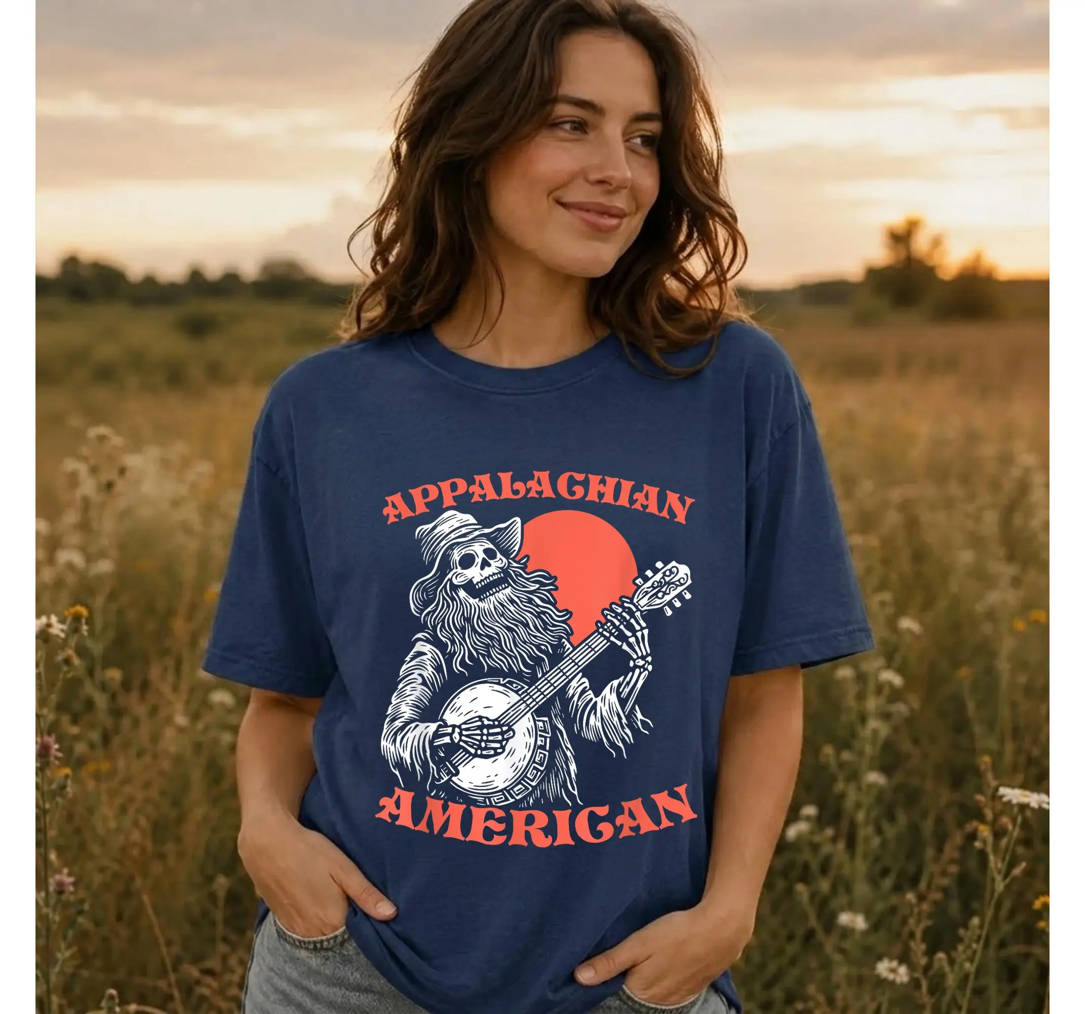 Skeleton Banjo Graphic Tee, Vintage Bluegrass Appalachian Folk Country Music Shirt - photo 3