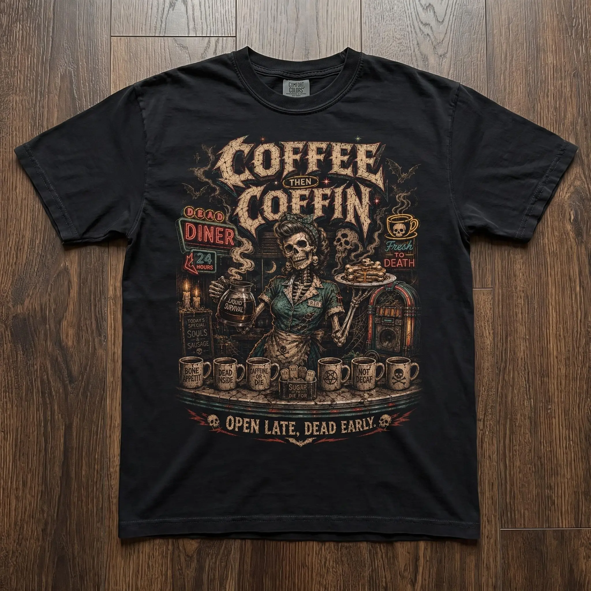 Skeleton Barista Shirt, Halloween Coffee Lover Tee, Gothic Cafe Worker Apparel