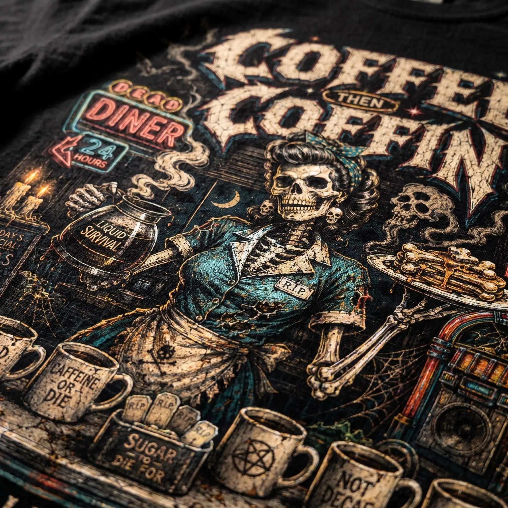 Skeleton Barista Shirt, Halloween Coffee Lover Tee, Gothic Cafe Worker Apparel - photo 2