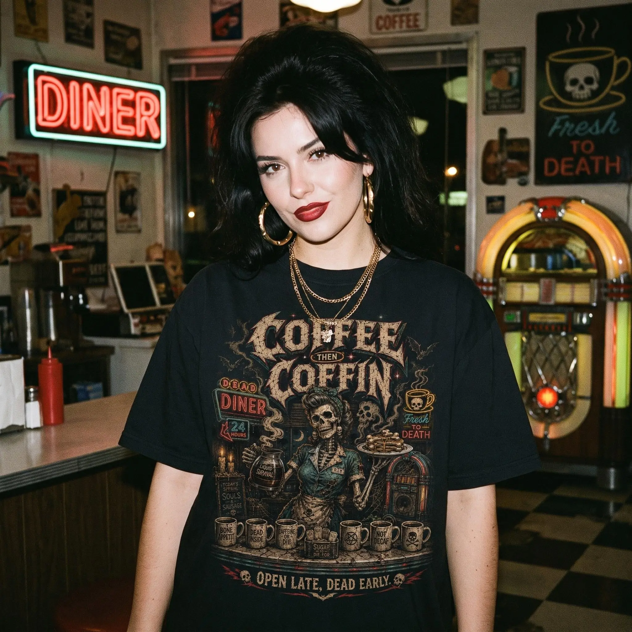 Skeleton Barista Shirt, Halloween Coffee Lover Tee, Gothic Cafe Worker Apparel - photo 4