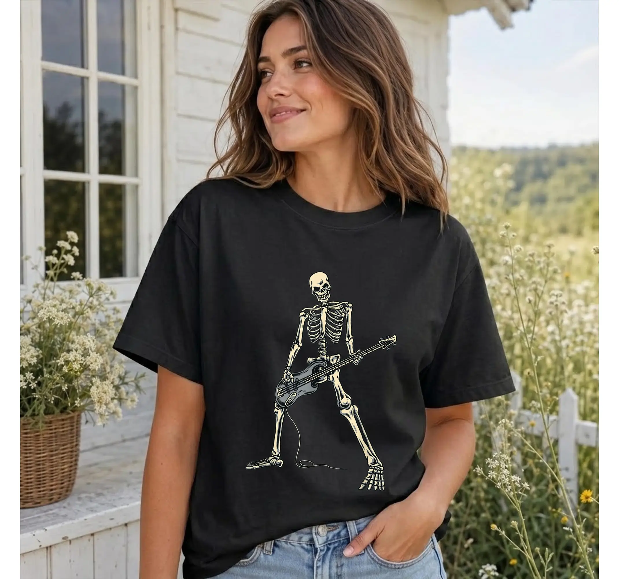 Skeleton Bassist T-Shirt, Funny Bass Guitar Player Graphic Tee for Musicians - photo 3
