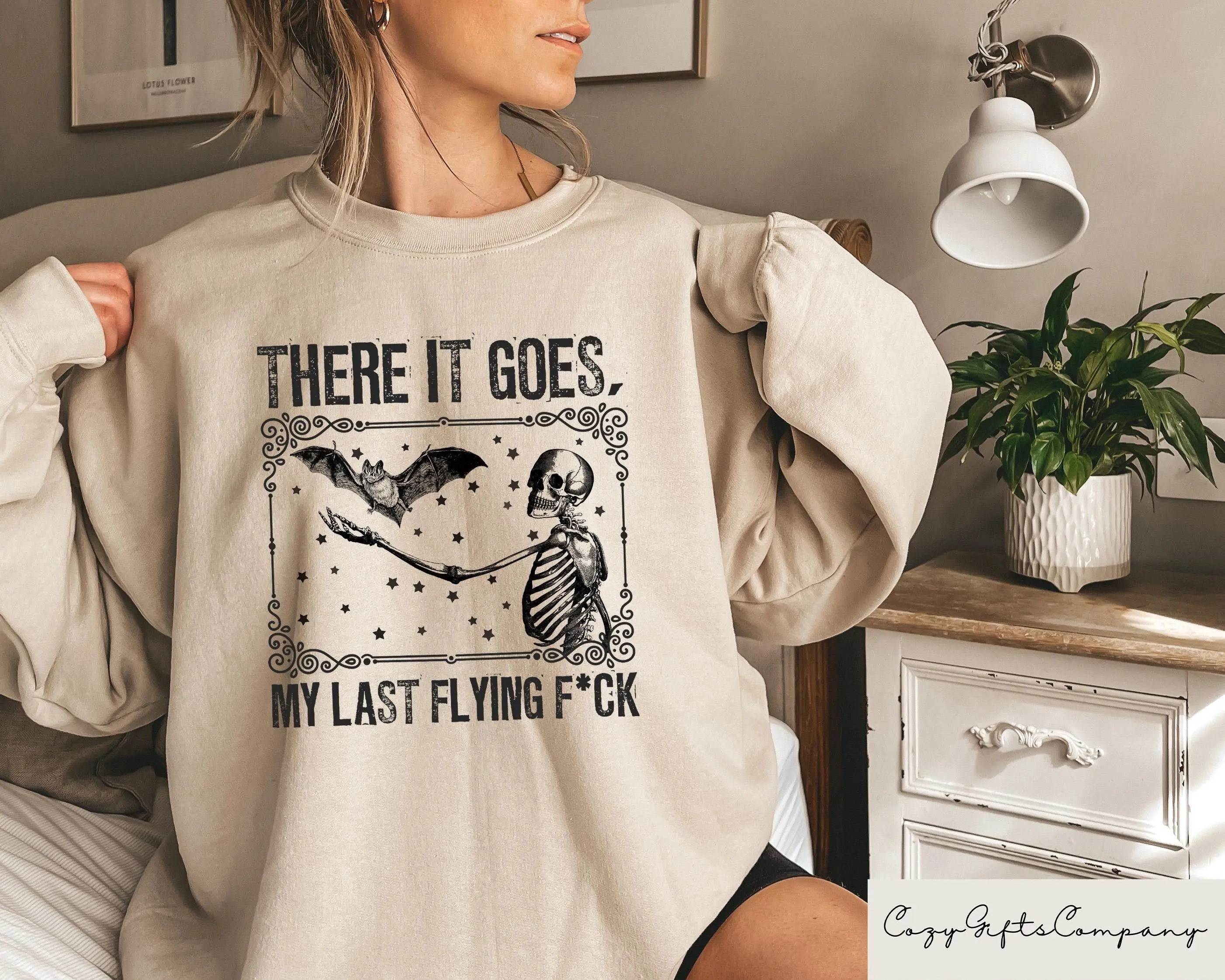 Skeleton Bat Sweatshirt for Women, Halloween Spooky Season Graphic Crewneck, Cute Skull Print Gift for Her - photo 3