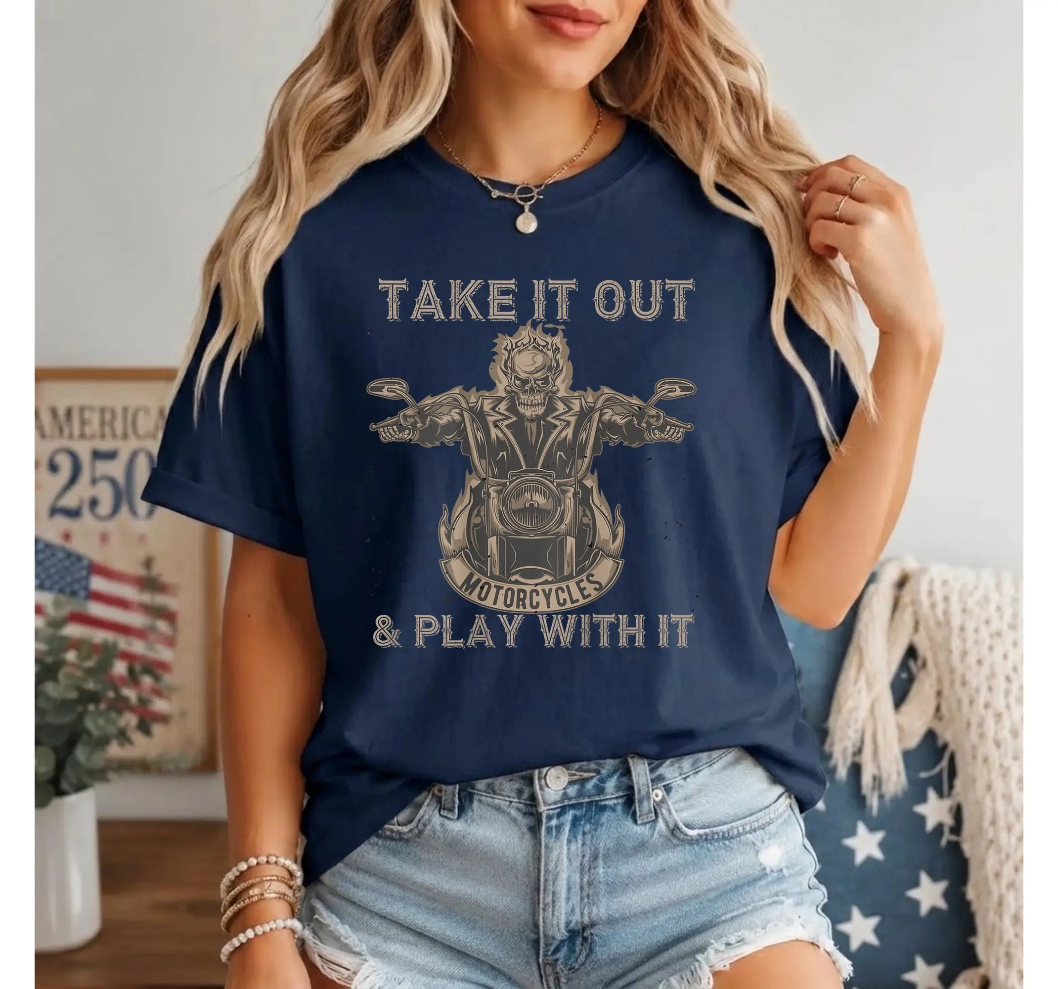 Skeleton Biker Graphic Tee, Funny Motorcycle Rider Back Print Moto Apparel Shirt - photo 3