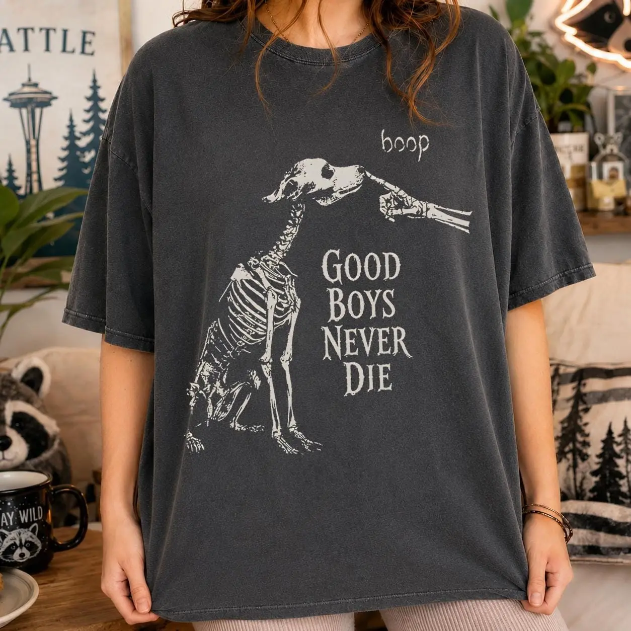 Skeleton Dog Boop Shirt, Good Boys Never Die Gothic Pet Tee, Halloween Memorial Lover Comfort Colors Gift