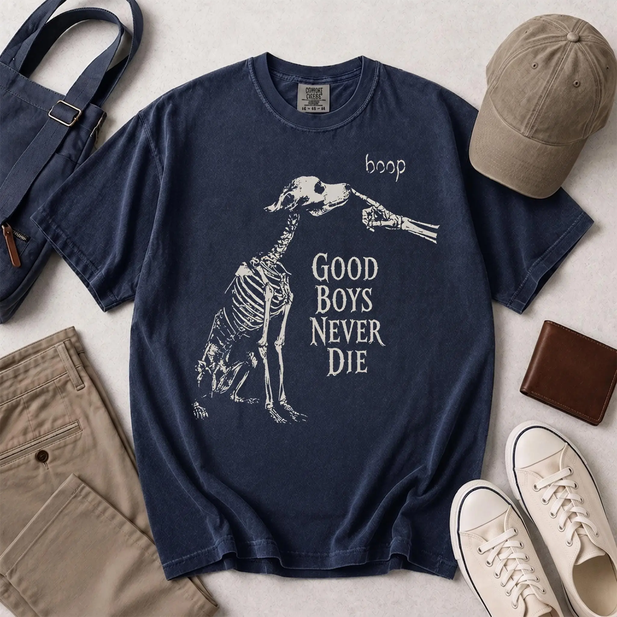 Skeleton Dog Boop Shirt, Good Boys Never Die Gothic Pet Tee, Halloween Memorial Lover Comfort Colors Gift - photo 2