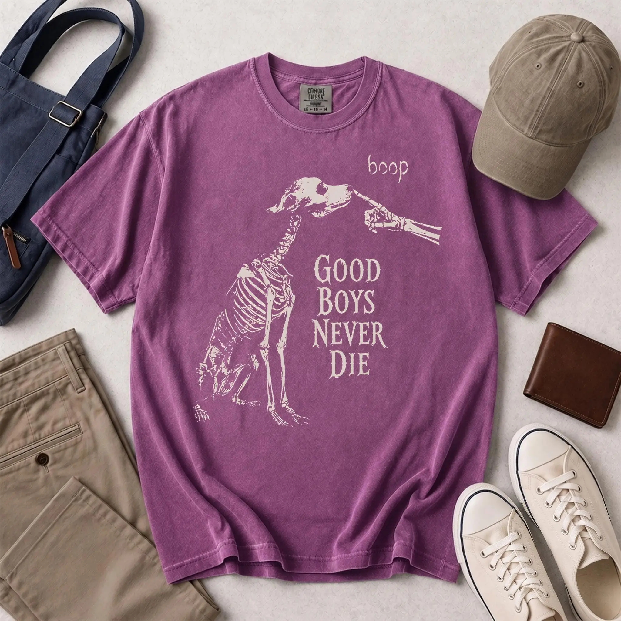 Skeleton Dog Boop Shirt, Good Boys Never Die Gothic Pet Tee, Halloween Memorial Lover Comfort Colors Gift - photo 3